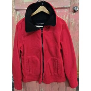 Calvin Klein Womens Zip Fleece Jacket Red Sz L Smartphone Pocket Wireless Access